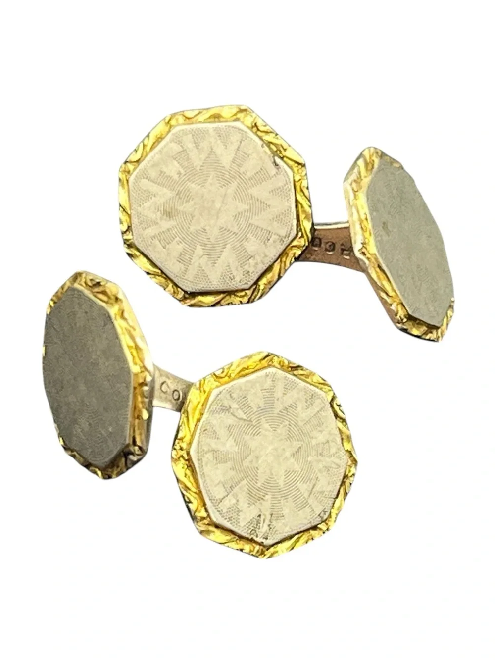 C.L.P. Co Art Deco two tone gold & silver tone engraved design cufflinks vintage